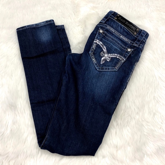 Rock Revival Denim - 🌞Rock Revival Dark Sequin Pockets Skinny Jeans
